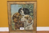 Antique Hunting Dog Print W/Original Ornate Wood Frame