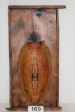 Native American Tooled Leather Wall Pocket On Rough Hewn Wood Slab