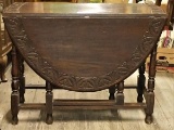 Solid Wood Carved Drop Leaf Gate-Legged Table