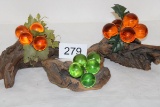 Vintage Glass Grape Clusters On Driftwood Bases