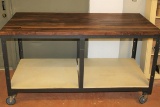 LARGE Steel Industrial Rolling Cart W/Custom Walnut Butcher's Block Slab Top