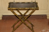 Bamboo Style Painted Handled Tray W/Folding Stand