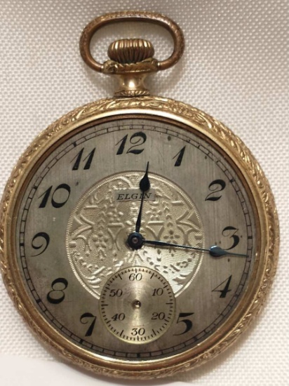 1920's(?) Elgin Gold Toned Ornate Pocket Watch