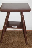 Vintage Tall Solid Wood Square Top Tall Occasional Table W/Shelf