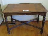 Vintage Wood Table W/Inlay Top & Bottom Shelf