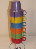 Stacking Multi-Color Coffee Cups W/Stand