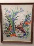 Vintage Framed Needlepoint Featuring Nesting Quail