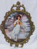 Victorian Girl In Ornate Bubble Glass Metal Frame By Himark