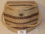 Super Nice LARGE Handled Woven Sewing Basket Filled W/Patterns