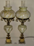 Vintage Matching Marble Based Parlor Lamps
