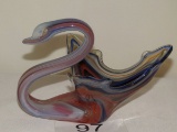 Vintage Multi-Color Sooner Art Glass Swan Dish