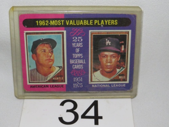 1962 Topps "Most Valuable Player" Mickey Mantle & Maury Wills Double Card Collectable