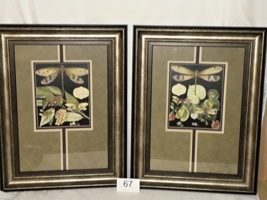 Framed "Whimsical Dragonfly" Prints W/Unique Triple Inset Matting