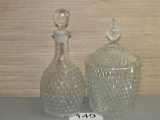 Clear Hobnail Decanter & Lidded Ice Bucket