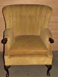 Vintage Ornately Carved Heavily Tufted Back Fabric Arm Chair