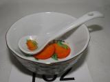 Made In Japan(John Wagoner & Sons) Small Fruit Temed Bowl W/Spoon