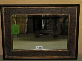 HUGE HEAVY Thick Framed Beveled Mirror W/Muted Gold Leaf Embellishments