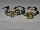 Sterling Silver Rings W/Yellow Stones