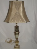 UNIQUE Egyptian Goddess Themed Lamp W/Brass Accents & Unique Pleated Paneled Shade