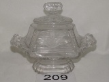 Wonderful Vintage Footed Stemed Lidded Candy W/Engraved Leaf Accents