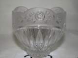 NICE Cut Crystal Bowl W/Floral Frosted Trim & Scalloped Edge