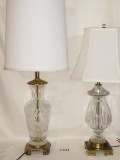 Cut & Ribbed Glass & Gold Tone Table Lamps