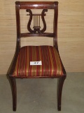 Solid Wood Lyre Back Chair W/Striped Padded Seat
