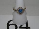 Sterling Silver Ring W/Heart Shaped Blue Stone & Tiny Clear Stones