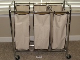 Chrome Framed Rolling 3 Compartment Laundry Hamper