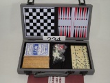 Backgammon, Chess, Cribbage, Dominoe & Checker Portable Games W/Padded Carry Case