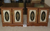 Retro Wheat Themed Glass Double Door Side/End Tables With Storage