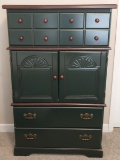 Tall Green 3 Drawer Chest W/Wood Finish Top