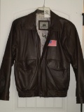 Burk's Bay Leather Zippered Jacket W/American Flag