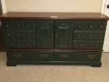 Green 6 Drawer Dresser W/Wood Finish Top & Pulls