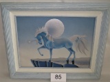 Inset Wood Framed Detailed Unicorn On Canvas(Artist Signed)