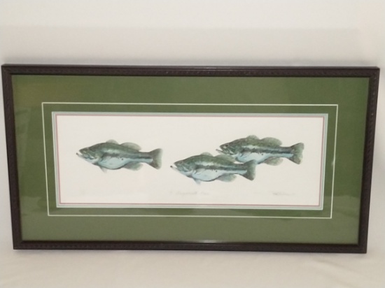 NICE 1/1 "Largemouth Bass" Framed Watercolor(?) By Frank T Coen