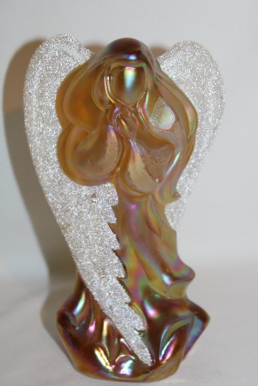 Fenton Gold Iridescent/Carnival Angel With Coralene Wings