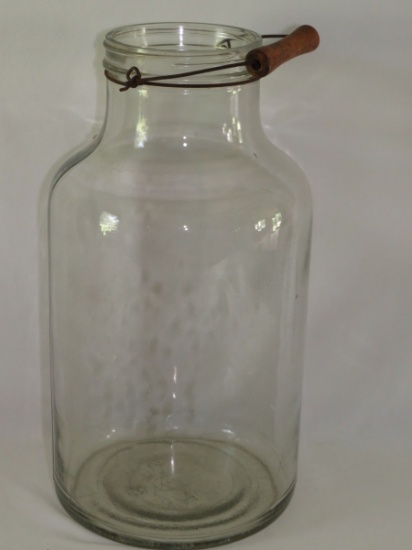 Vintage Large Glass Jar W/Wood Handle