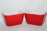 Vintage Pyrex Red & White Rectangular Fridge Bowls