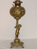 Vintage Ornate Metal Bradley & Hubbard Cherub Oil Banquet Lamp