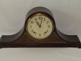 1930's Plymouth Wood Mantle Clock W/Decorative Inlay & Key