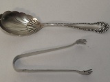 Sterling Silver Antique Spoon & Small Tongs