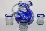 NICE Thick Blown Glass Swirl Pitcher & Glasses