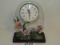 Large Butterfly & Floral Curved Glass Battery Operated Clock W/Wood Base