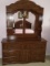 Standard Furniture Carved Dresser W/Lighted Mirror & Side Display Shelving