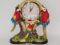 2008 Large Cardi Collectible Colorful Resin Parrot Clock On Wood Base
