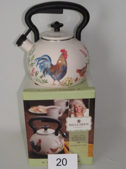 Paula Deen 2qt Rooster Whistling Teapot W/Box