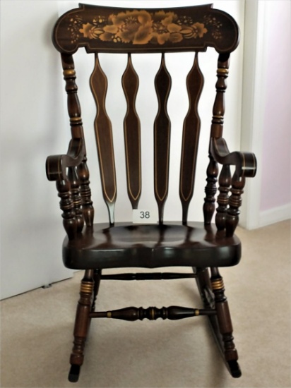 Impressive Oversized Solid Wood "Early American" Style Floral Appliqued Rocker