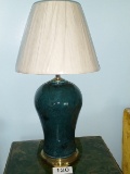 NICE Blue/Green Distressed Style Ceramic Table Lamp W/Gold Tone Base
