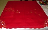 Gorgeous LARGE Christmas Tablecloth W/Gold Trimmed Poinsettias, Table Runner & Placemats